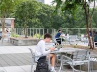 Students studying on the Clough rooftop. 